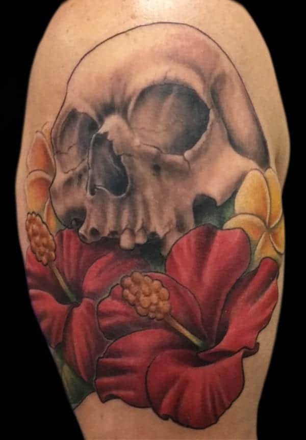 skull floral tattoo