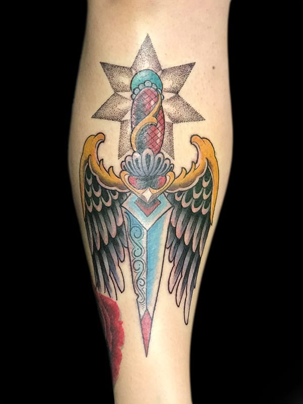 dagger and wing tattoo