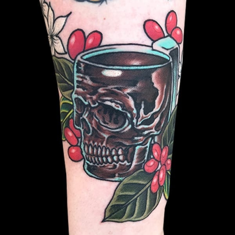 skull coffee tattoo