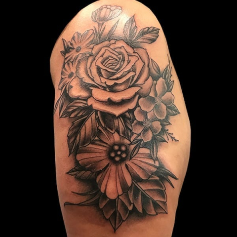 flower black and grey tattoo