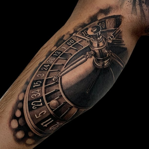 realistic roulette wheel tattoo