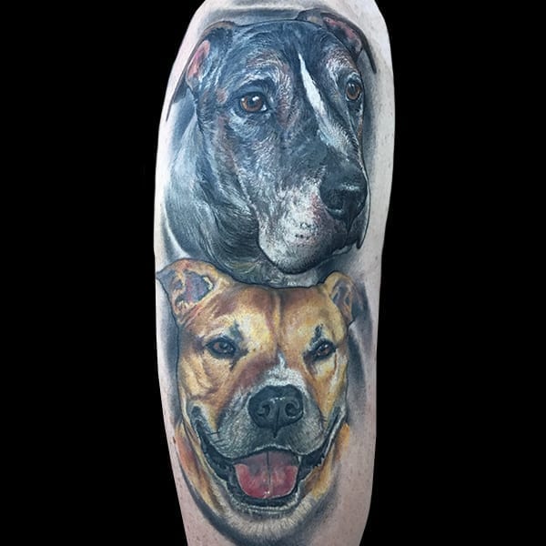 photorealistic color dog portrait tattoos