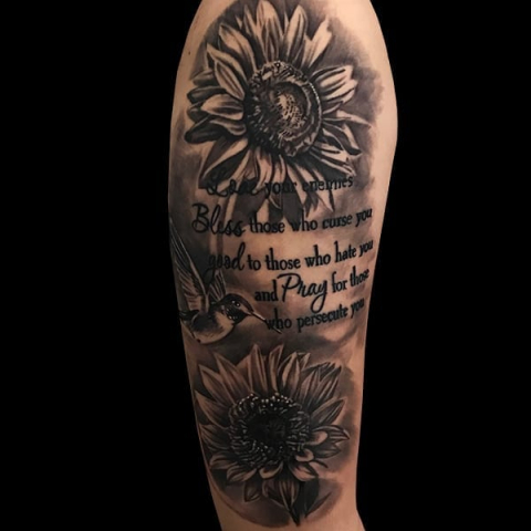 sunflower lettering tattoo