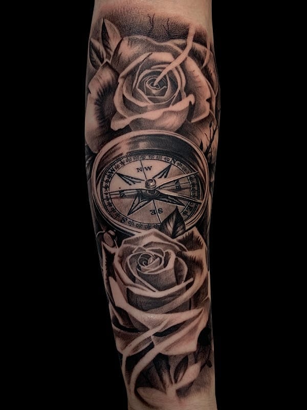 compass and roses tattoo