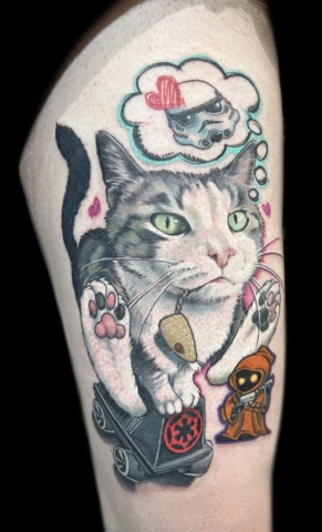Star Wars cat portrait tattoo