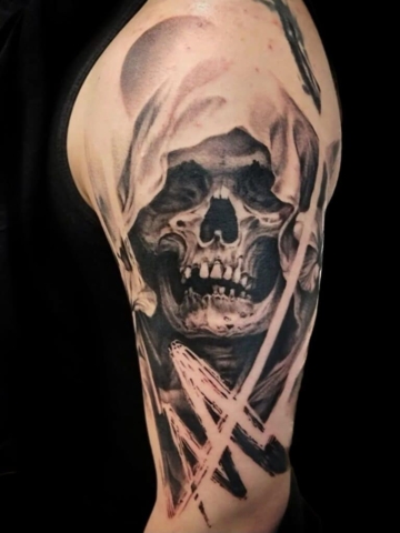 Reaper skull photorealistic tattoo