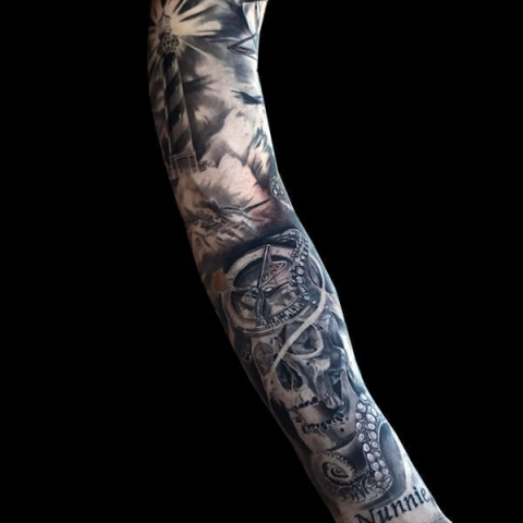 realistic ship sleeve tattoo