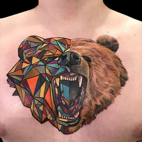 realistic geometric bear tattoo