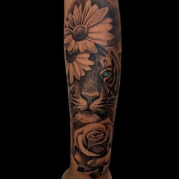 tiger and sunflower tattoo
