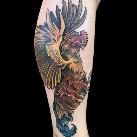 color realistic rooster tattoo