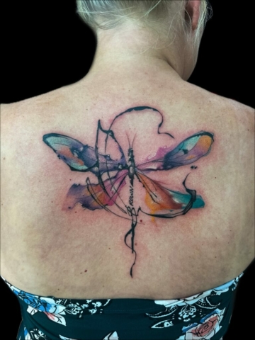 watercolor dragonfly tattoo, Elijah Nguyen, Artist at Revolt Tattoos