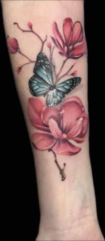 color butterfly flower tattoo, Elijah Nguyen, Artist at Revolt Tattoos