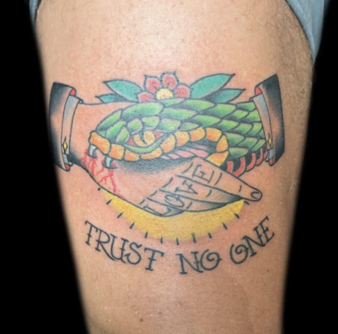 trust no one, Jason Tritten, artist at Revolt Tattoos