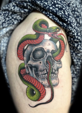 snake and skull, Jason Tritten, artist at Revolt Tattoos