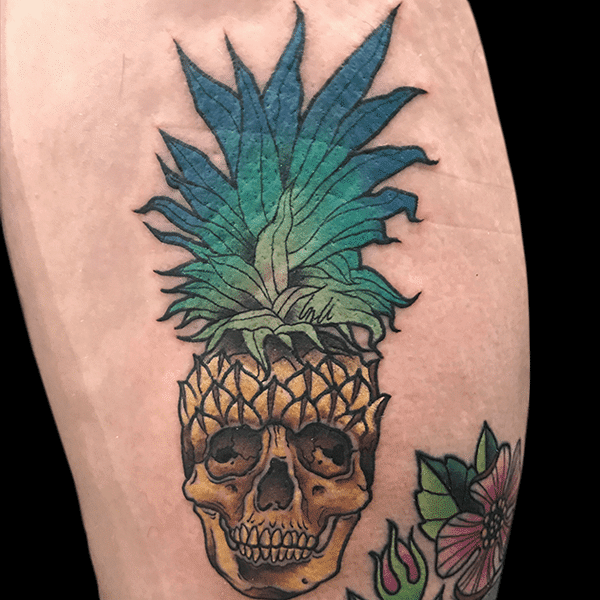 pineapple skull tattoo