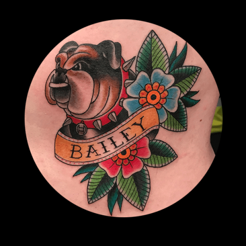 bulldog traditional portrait tattoo