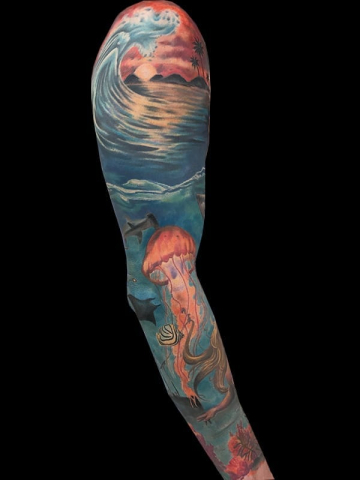 underwater scene full sleeve tattoo