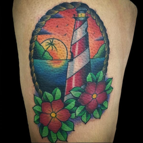 traditional lighthouse tattoo