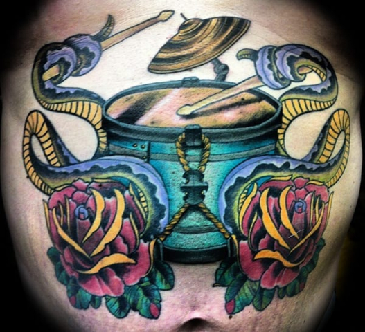 drum and rose tattoo