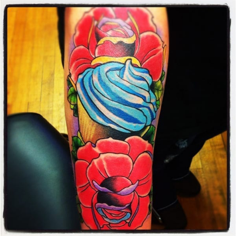 cupcake and flower tattoo