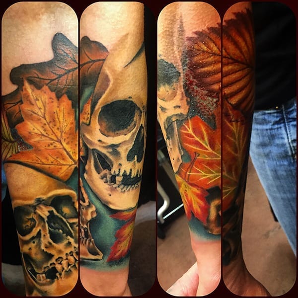 skull leaf tattoos