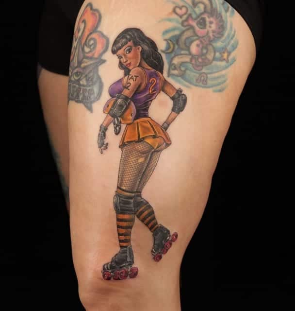 rollerskater derby girl pinup tattoo
