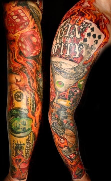 sin city vegas theme tattoo sleeve