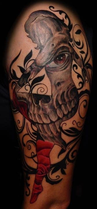 trucker girl skull rose tattoo
