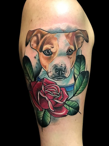 dog portrait tattoo, Elijah Nguyen, Artist at Revolt Tattoos