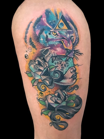 geometric space tattoo, Elijah Nguyen, Artist at Revolt Tattoos