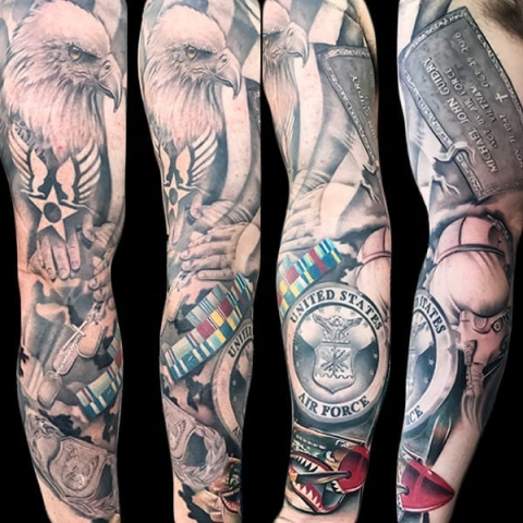 US military tattoo, Elijah Nguyen, Artist at Revolt Tattoos