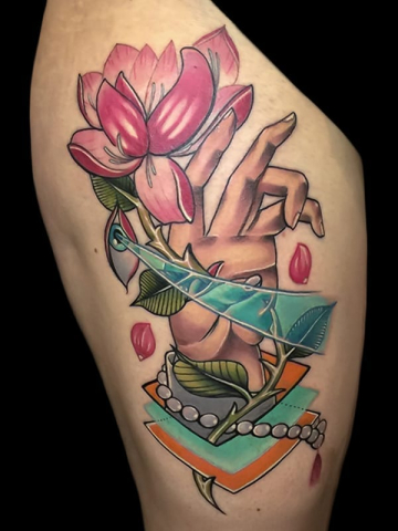 geometric traditional tattoo, Elijah Nguyen, Artist at Revolt Tattoos