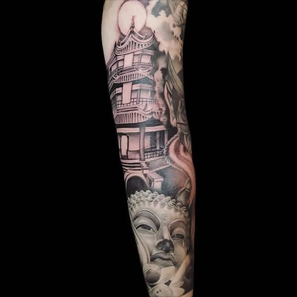 japanese temple tattoo, Elijah Nguyen, Artist at Revolt Tattoos