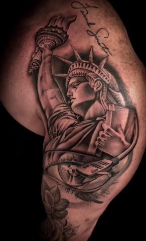 statue of liberty tattoo, Elijah Nguyen, Artist at Revolt Tattoos