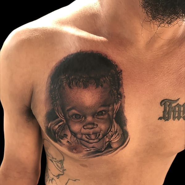 baby portrait tattoo, Elijah Nguyen, Artist at Revolt Tattoos