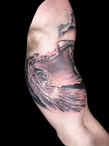 realistic wave tattoo, Elijah Nguyen, Artist at Revolt Tattoos