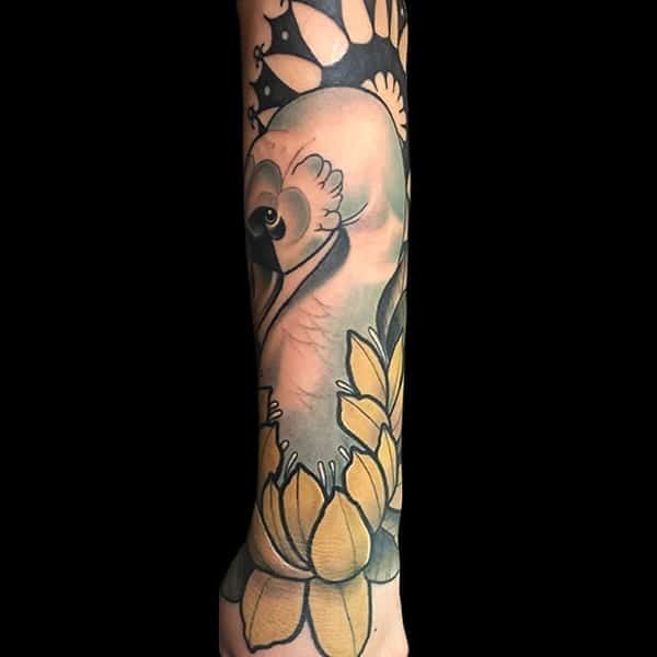 swan and flower tattoo, Elijah Nguyen, Artist at Revolt Tattoos