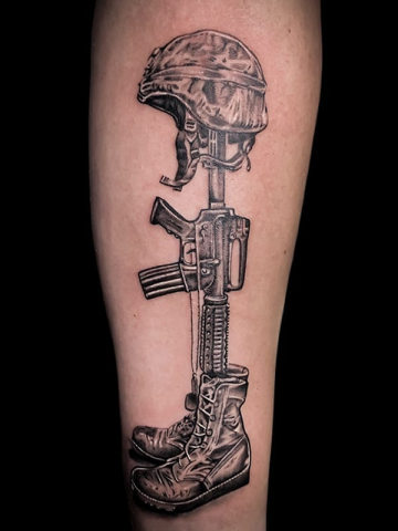 soldiers cross tattoo, Elijah Nguyen, Artist at Revolt Tattoos