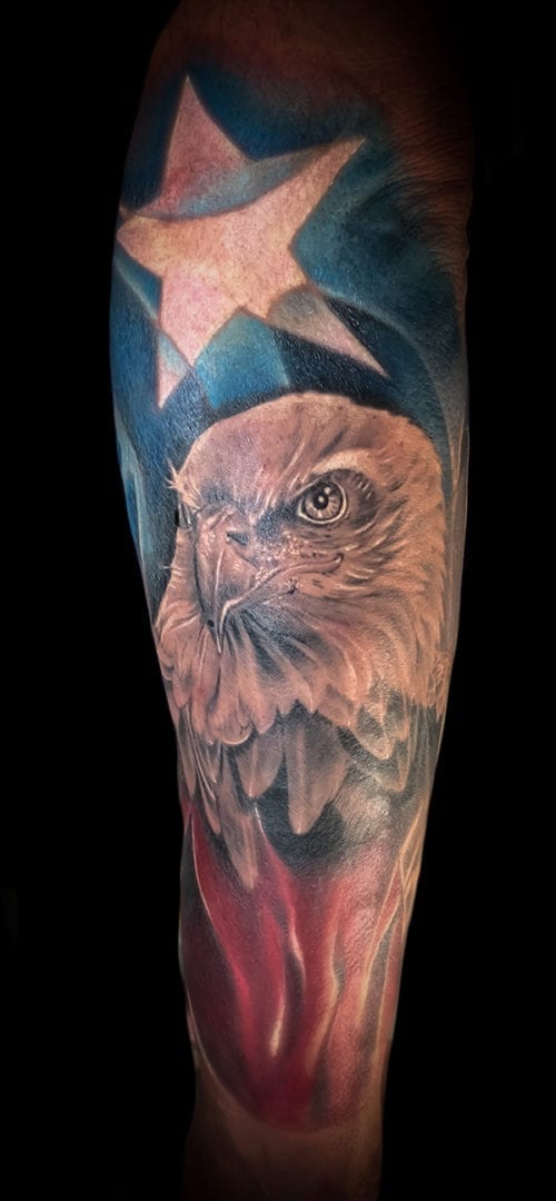 american flag and eagle tattoo, Elijah Nguyen, Artist at Revolt Tattoos