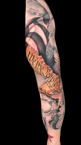 we the people sleeve tattoo, Elijah Nguyen, Artist at Revolt Tattoos