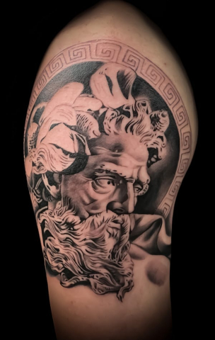 statue portrait tattoo, Elijah Nguyen, Artist at Revolt Tattoos