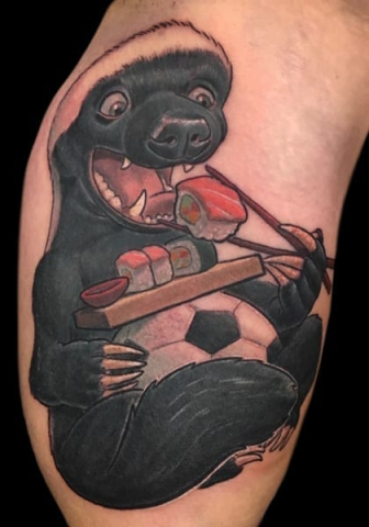 skunk eating sushi tattoo