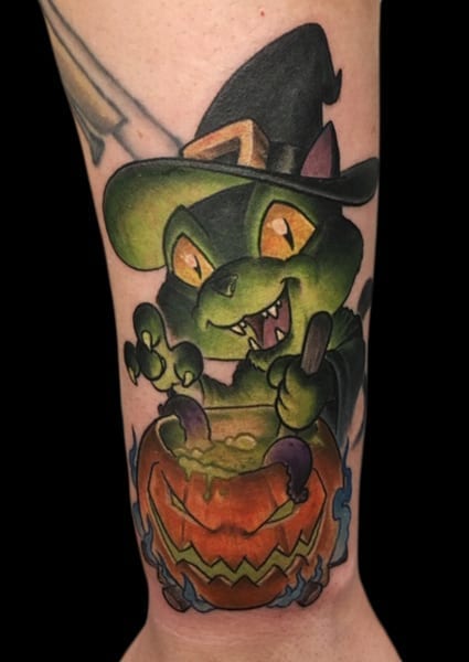 witchy Halloween cat tattoo