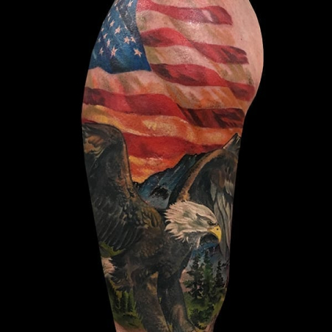 american eagle and USA flag tattoo