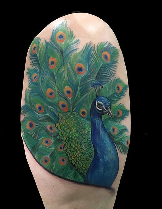 realistic peacock tattoo