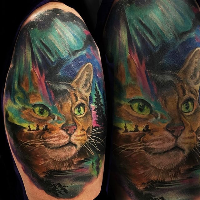 cat space tattoo