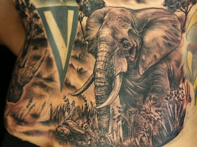 realistic elephant tattoo