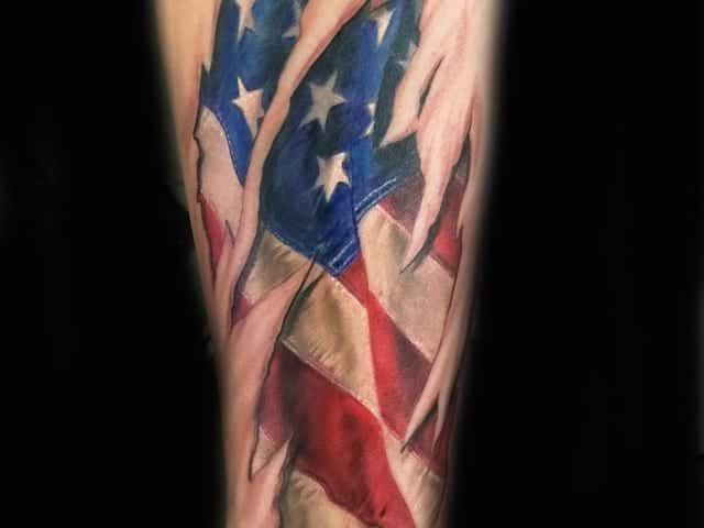 skin rip american flag tattoo