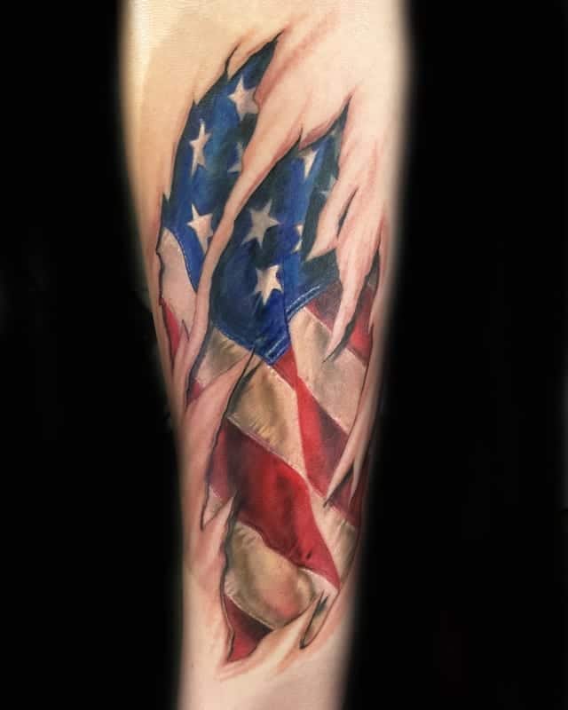 skin rip american flag tattoo