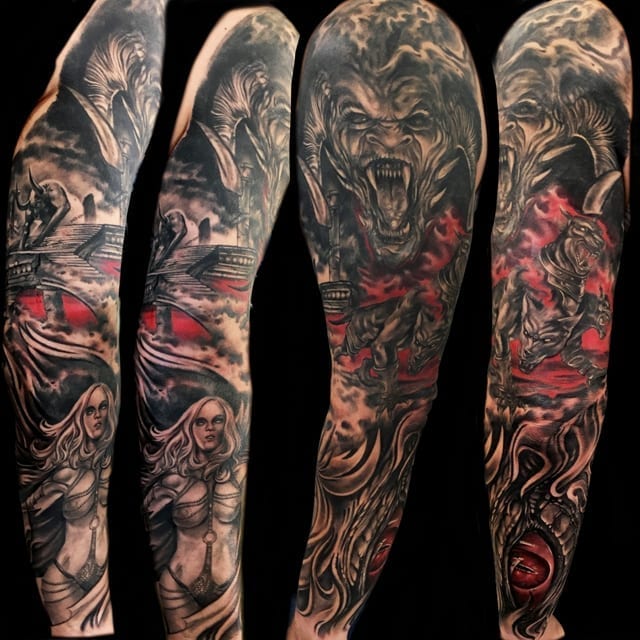 demonic sleeve tattoo